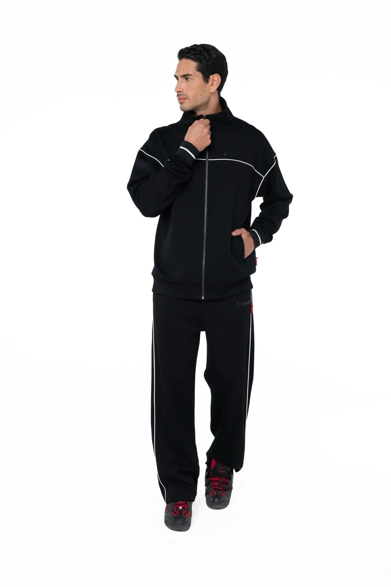 SWEATER MOCK NECK MASCULINO TRACCIA NEGRO CREMA - Image 7