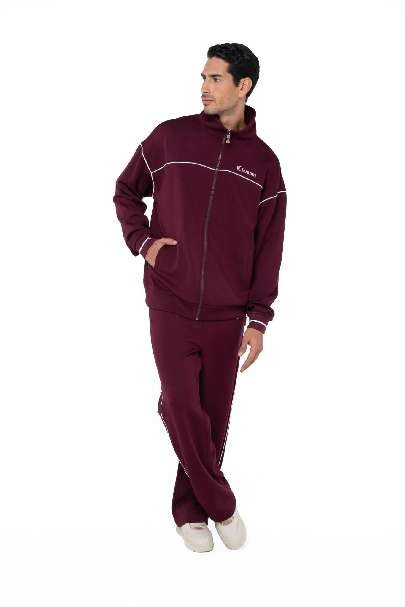 SWEATER MOCK NECK MASCULINO TRACCIA VINOTINTO/CREMA CLEMONT - Image 6
